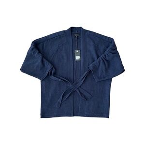 Lucky Brand Women's Cardigan Size Medium Blue Ribbon Sleeve Open Knit NWT